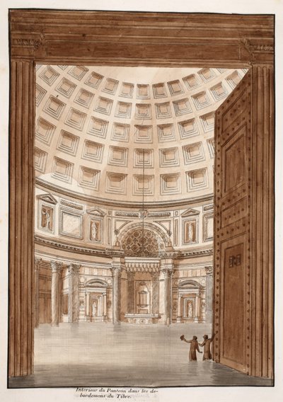 Interior of the Pantheon after the Tiber broke its banks by Agostino Tofanelli
